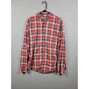 J. CREW 100% Cotton Red Summer Plaid Long Sleeve Button Up Shirt Men's Large Vtg
